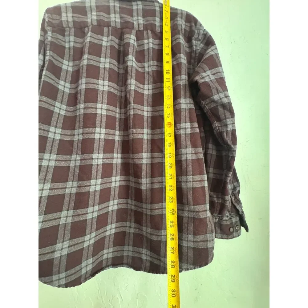 Arrow USA 1851 Men’s Burgundy Gray Plaid Flannel Button Shirt 100% Cotton 0037